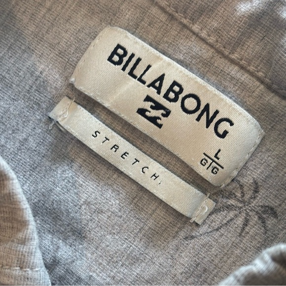 BILLABONG Men’s Button Down Short Sleeve Collared Grey Shirt Large Palm Trees - Picture 6 of 8
